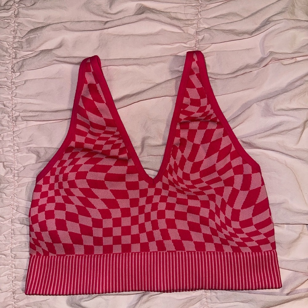 Garage Pink Checkered Cropped Tank